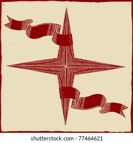red compass star woodcut