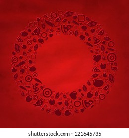Composición Roja Con Iconos, Ilustración Vectorial