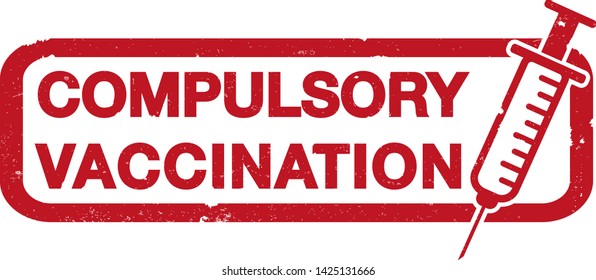 red COMPULSORY VACCINATION rubber stamp print with syringe icon vector illustration