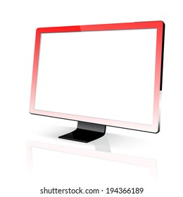 Red computer display, 3d computer monitor with a blank screen 