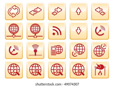 red computer icons on yellow background
