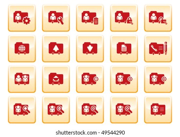 red computer icons on yellow background