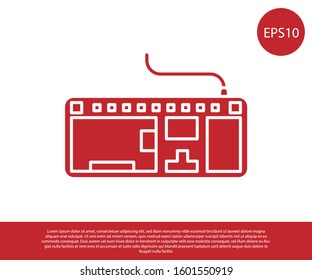 Red Computer keyboard icon isolated on white background. PC component sign.  Vector Illustration