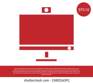 Red Computer monitor icon isolated on white background. PC component sign.  Vector Illustration