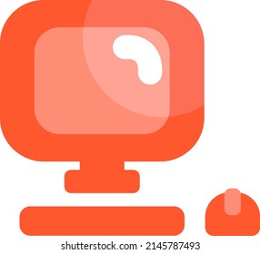 Red computer monitor and mouse, illustration, vector on a white background.