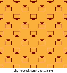 Red Computer monitor screen icon isolated seamless pattern on brown background. Electronic device. Front view. Flat design. Vector Illustration