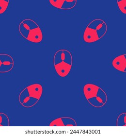 Red Computer mouse gaming icon isolated seamless pattern on blue background. Optical with wheel symbol.  Vector