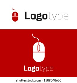 Red Computer mouse icon isolated on white background. Optical with wheel symbol. Logo design template element. Vector Illustration