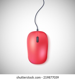 Red computer mouse on white background.  Vector illustration