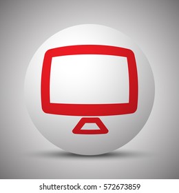 Red Computer Screen icon on white sphere