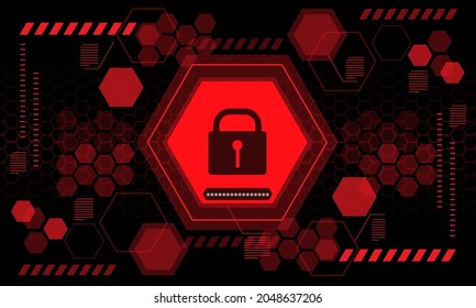 Red computer security display screen hexagon geometric black design modern futuristic technology vector background illustration.