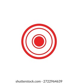 Ein rotes konzentrisches Kreisdesign, das einem Betriebsschalter oder einem Zielringsymbol ähnelt, einzeln auf weißem Hintergrund