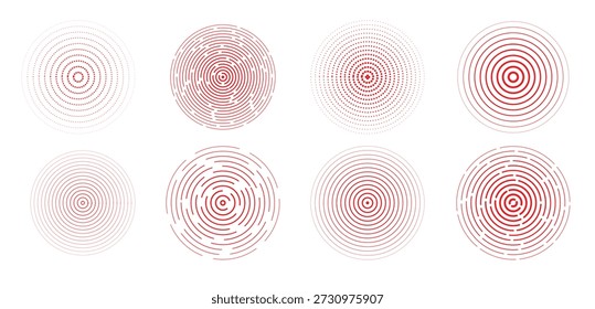 círculo concêntrico vermelho define sonar radial ou anel de onda sonora