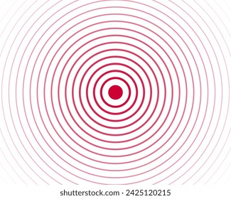 Red concentric circles background. Pain, touch screen, ripples, epicenter, sonar wave, radar, target, soundwave, radiation wallpaper. Simple vector illustration with hypnotic effect.