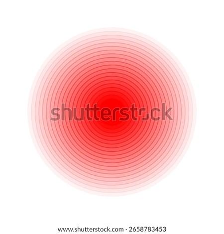 Red concentric circles. Pain localization icon. Sore, ache or inflammation symbol. Pulse or vibration sign. Radar, earthquake or sound wave pictogram isolated on white background. Vector illustration.
