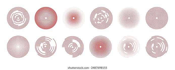 Red concentric circles of pain points. Markers of inflammation localization in the body. Design for pain medications. Health care. Vector illustration