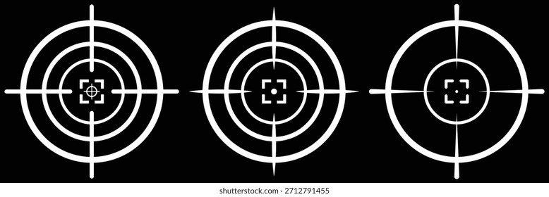 Red concentric circles set. Bold target and bullseye style round patterns with multiple rings. Abstract focus and attention elements for retro, poster and graphic design. Target Reticle Icons Showing 