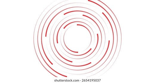 Padrão de ponto circular concêntrico vermelho sobre um plano de fundo branco minimalista
