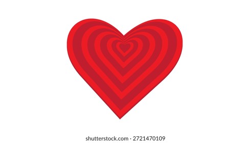 Red concentric heart shapes, radiating love symbol vector illustration