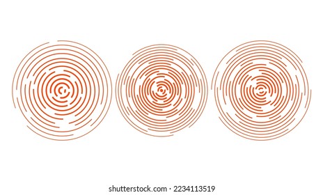 Rote konzentrische Rippelkreise setzen. Sonar- oder Schallwellen klingeln Sammlung. Konzepte von Epicenter, Target, Radar, Vibrationselementen. Radialsignal. 