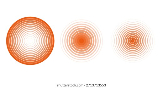 Red concentric ripple circles set. Sonar or sound wave rings collection. Epicentre, target, radar icon concept. Radial signal or vibration elements.