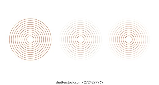 Círculos ondulados concêntricos vermelhos ajustados. Coleção de anéis sonoros ou de ondas sonoras. Epicentro, alvo, conceito de ícone de radar. Sinal radial ou elementos de vibração.