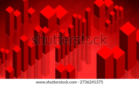 A red concept on finance with 3D histograms top view