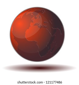 Red Concept World Icon Red World Concept Art. Earth 3d shape with projected shadow on the floor, isolated on white TO KNOW: File include: EPS10 (opened with all software) fully editable with layers.