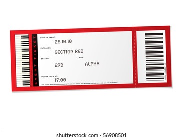entrada del concierto rojo con número establecido y código de barras