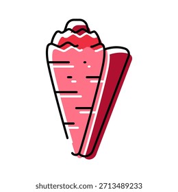 Red conch shell icon in vibrant red pink, stylized flat vector illustration for tropical, beach, marine and vacation themes, minimal, isolated on white for web, logo, app use