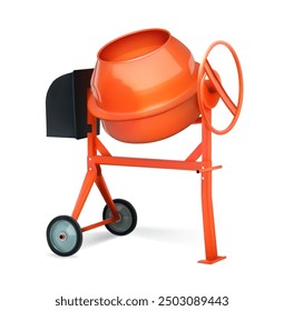 Red concrete mixer on a white background. Vector illustration.