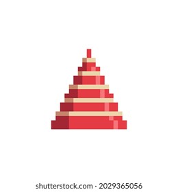 Red cone, cap. Hat icon. Pixel art style. 8-bit. Game assets. Mobile apps design. Isolated abstract vector illustration.