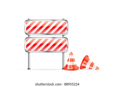 red cones and striped barrier icon isolated on white background