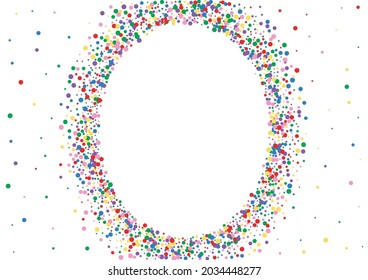 Red Confetti Abstract Texture. Round Template Illustration. Multicolored Top Circle. Blue Bright Dot Background.