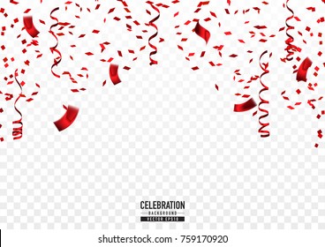 Red confetti background in celebration concept.