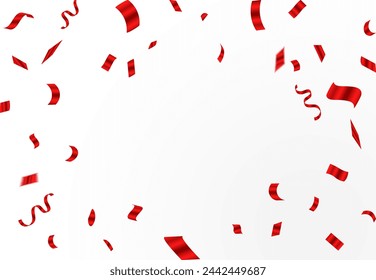Fondo De Confeti Rojo Para La Decoración De Varias Celebraciones Festivas. Orejas rojas, confeti caen del cielo sobre un fondo transparente. Vacaciones, cumpleaños.