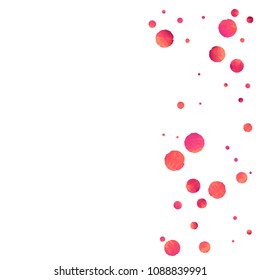 Red confetti background. Falling rose glitter. Graphic design for invitation, wedding, birthday, christmas card. Valentines day backdrop. Abstract particles banner. Vector festive concept. 