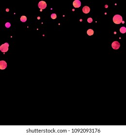 Red confetti background. Falling rose glitter. Graphic design for invitation, wedding, birthday, christmas card. Valentines day backdrop. Abstract particles banner. Vector festive concept. 