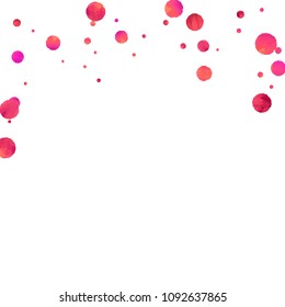 Red confetti background. Falling rose glitter. Graphic design for invitation, wedding, birthday, christmas card. Happy surprise backdrop. Abstract particles explosion. Vector festive template. 