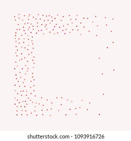 Red confetti background. Falling rose glitter. Graphic design for invitation, wedding, birthday, christmas card. Valentines day backdrop. Abstract particles explosion. Vector festive concept. 