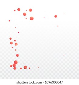 Red confetti background. Falling rose glitter. Graphic design for invitation, wedding, birthday, christmas card. Happy surprise backdrop. Abstract particles explosion. Vector festive concept. 