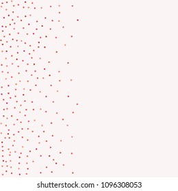 Red confetti background. Falling rose glitter. Graphic design for invitation, wedding, birthday, christmas card. Valentines day backdrop. Abstract particles banner. Vector festive concept. 