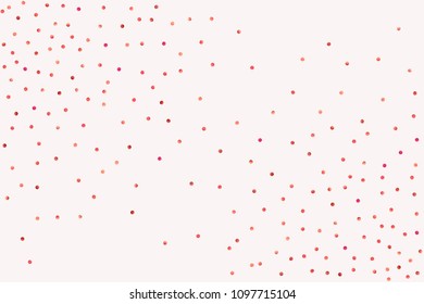 Red confetti background. Falling rose glitter. Graphic design for invitation, wedding, birthday, christmas card. Happy surprise backdrop. Abstract particles explosion. Vector festive concept. 
