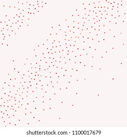 Red confetti background. Falling rose glitter. Graphic design for invitation, wedding, birthday, christmas card. Valentines day backdrop. Abstract particles explosion. Vector festive concept. 