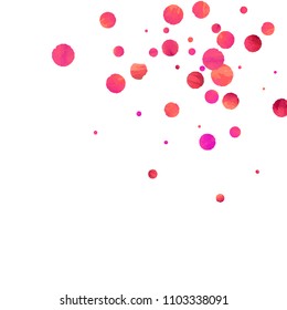 Red confetti background. Falling rose glitter. Graphic design for invitation, wedding, birthday, christmas card. Valentines day backdrop. Abstract particles explosion. Vector festive template. 