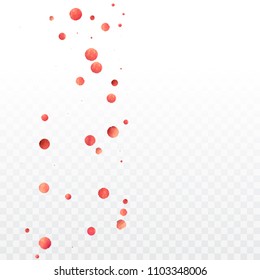 Red confetti background. Falling rose glitter. Graphic design for invitation, wedding, birthday, christmas card. Happy surprise backdrop. Abstract particles explosion. Vector festive concept. 