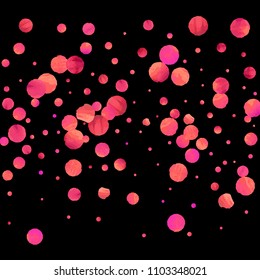 Red confetti background. Falling rose glitter. Graphic design for invitation, wedding, birthday, christmas card. Happy surprise backdrop. Abstract particles explosion. Vector festive template. 
