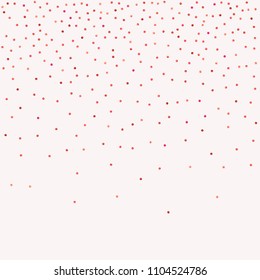 Red confetti background. Falling rose glitter. Graphic design for invitation, wedding, birthday, christmas card. Valentines day backdrop. Abstract particles explosion. Vector festive concept. 