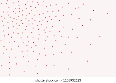 Red confetti background. Falling rose glitter. Graphic design for invitation, wedding, birthday, christmas card. Happy surprise backdrop. Abstract particles banner. Vector festive template. 