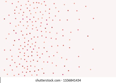 Red confetti background. Falling rose glitter. Graphic design for invitation, wedding, birthday, christmas card. Valentines day backdrop. Abstract particles explosion. Vector festive template. 